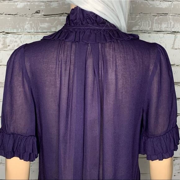 Anthro Odille Ruffle Neck Cuff Purple Tunic Top Size Small - Picture 9 of 11